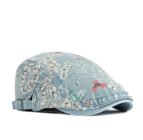 Image of Quanhaigou Unisex Denim Newsboy Hats Flat Ivy Gatsby Cabbie Driving Berets Hat Cotton Dad Cap for Men Women