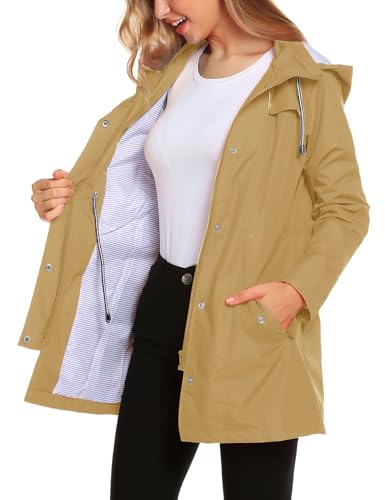 ZHENWEI Women Lightweight Hooded Windbreaker Waterproof Active Outdoor Rain Jacket Light Brown S