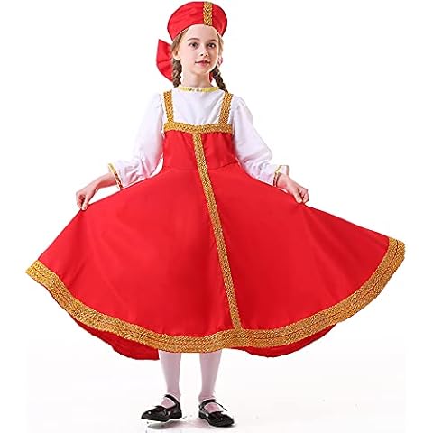 Kids Russian Girls Vintage Dance Costume Halloween Party Fancy Dress with Hat (M) Cover