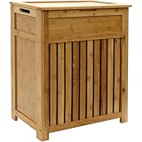 Redmon Bamboo Top Load Full Size Clothes Hamper, Side Handles, Double Hinged Lid and Decorative Stop