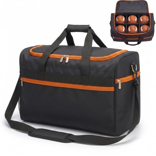 Football Ball Bag, 900D 6-Ball Storage Carrier with Removable Dividers
