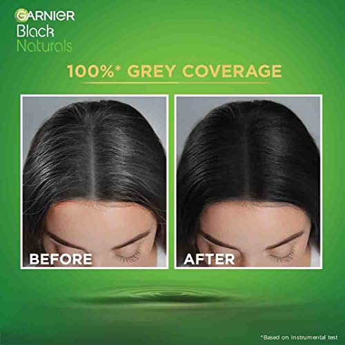 Garnier, Hair Colouring Crème, 100% Grey Coverage, Softening and Increased Shine, Black Naturals, 1.0 Deep Black, 20g + 20ml - Image 4