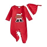 My First Christmas Baby Boy Outfit Newborn Boy Girl Santa-Capped Christmas Footie Romper Onesie Xmas Clothes (Red, 6-9 Months)