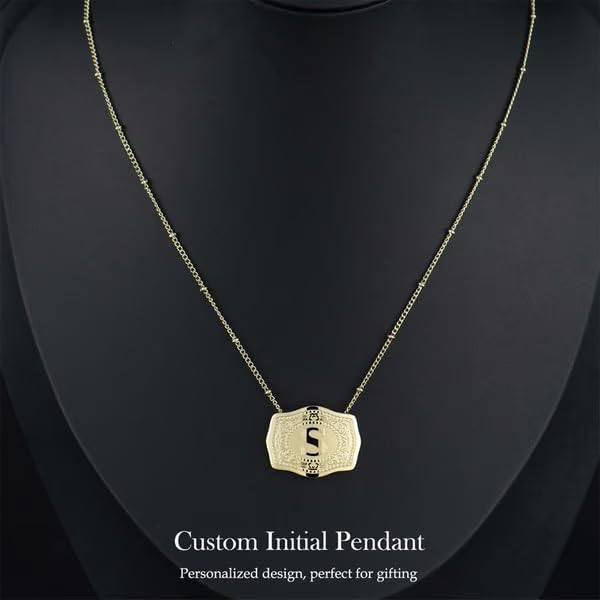 14K Real Gold-Plated Initial Letter Pendant Necklace,Belt Buckle Necklace with Initial Gift for Women3