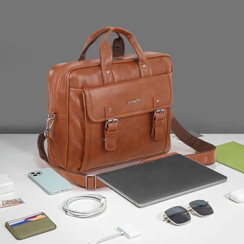 Image of Hard Craft Vegan Leather Office Laptop Messenger and Shoulder Side Sling Hand Bag For Men Corporate Executive Briefcase Bag For Man Supports Laptop Upto 15.6 inches