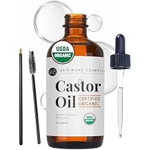 Kate Blanc Cosmetics Castor Oil Organic for Hair, Lashes, Face, Skin 2oz, 100% Pure, Cold Pressed, Hexane Free Hair Oil. Lash Serum for Thicker-Looking Eyelashes & Eyebrows