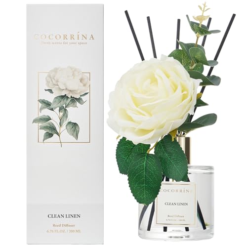 Cocorrína Flower Reed Diffuser - Clean Linen 6.7oz Scented Diffuser