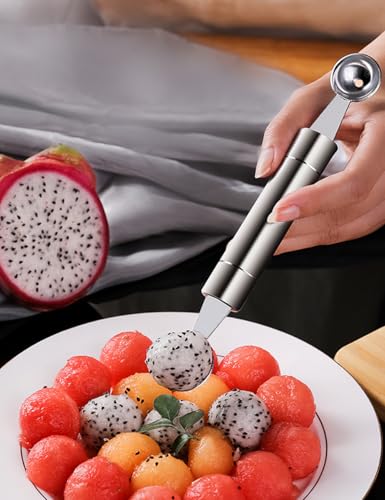 uvbws 2PCS Stainless Steel Double Headed Watermelon/Honeydew Ball Spoon ，Set Fruit Carving Tool - Suitable for Watermelon and Honeydew Fruit Ice Cream Tools - Thumbnail 6