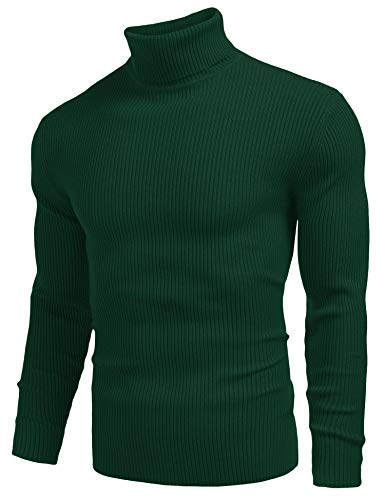 Image of COOFANDY Mens Ribbed Slim Fit Knitted Pullover Casual Turtleneck Sweater | Premium anti-shrink knit turtleneck. Soft, warm & stretchy-perfect for casual, work or outdoor wear in fall /winter.
