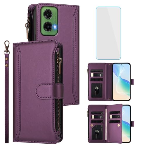 Coque Motorola G 35 MotoG35 antichoc étui cuir à rabat violet et fentes cartes
