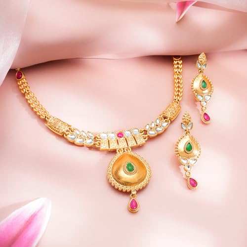 Image of Rubans Necklace Set Gold Plated Traditional Jewellery Gift for Women & Girls