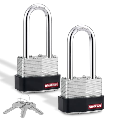 Kwikset Laminated Steel Padlock with Hardened Steel Shackle, 2-Pack, Silver by Kwikset - Used condition - US$18.35
