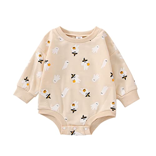 Image of FYBITBO Halloween Baby Girl Boy Clothes Pumpkin Romper Sweatshirt Onesie Long Sleeve Bodysuit Top Fall Winter Outfit