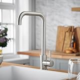 Deva Verto Mono Mixer Kitchen Tap – High Arc Monobloc Kitchen Sink Mixer Tap, 360° Swivel Single Lever Silver Mono Sink Mixer, Stainless Steel Finish, UK Standard Fit