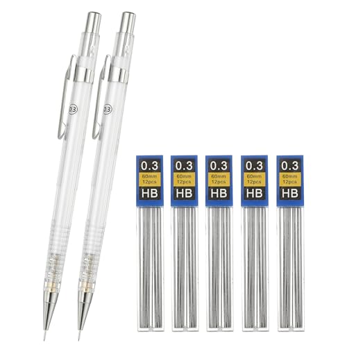 PATIKIL 2pcs Mechanical Pencil 0.3mm Lead Pencils Fine Point 4Pcs
