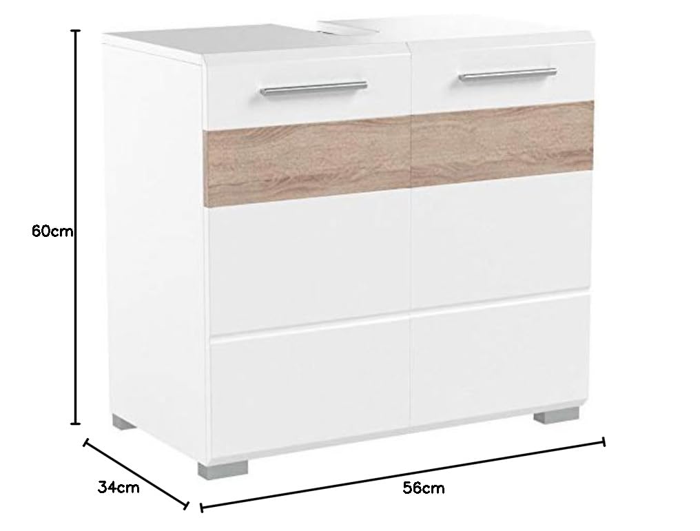 trendteam smart living 1280-301-41 Meuble sous lavabo Mezzo en chêne Clair Rugueux/Blanc ultrabrillant LxHxP 60 x 56 x 34 cm