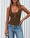 BTFBM 2026 Spring Tops for Women Summer Scoop Neck Ribbed Henley Button Sleeveless Casual Basic Tank Top Clothes Outfits(Dark Khaki, Large)