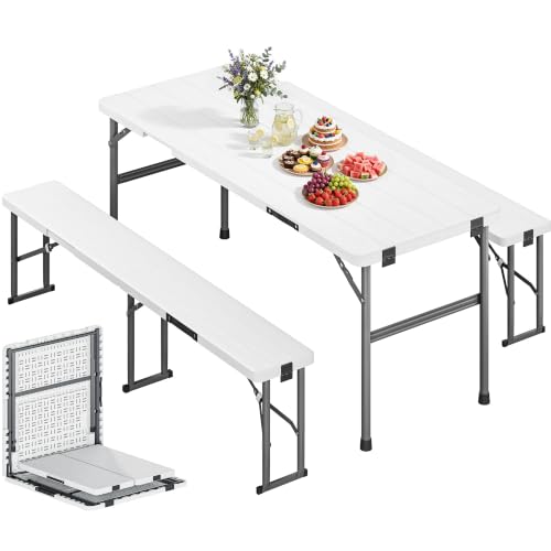 DWVO 6ft Folding Picnic Table with Benches, Portable Picnic Table Set