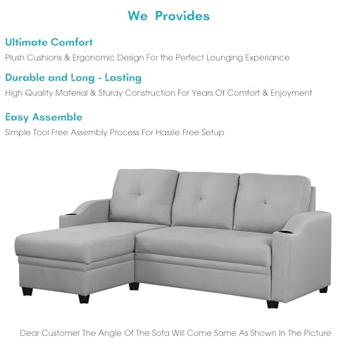 Image of Casaliving Ravonna LHS 4 Seater L Shape Corner Sofa Cum Bed for Living Room (Grey Fabric) Premium Fabric Sofa