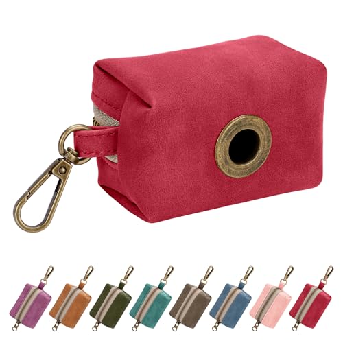 Image of Didog Dog Poop Bag Holder for Leash, Stylish PU Leather, Red