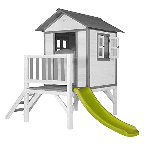 AXI Maison Enfant Beach Lodge XL en Blanc avec toboggan en vert clair | Maison de Jeux en bois FFC pour les enfants | Maisonnette / Cabane de jeu pour le jardin