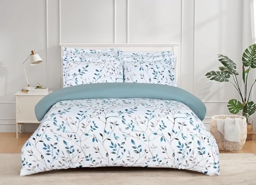 Majestic Giftware Madison Linen 4 Pcs Twin Size Bedding Set (BL506-T-4pcs) Forest Ferns 300 TC Cotton Sateen Durable & Washable | 1 Fitted Sheet, 1 Duvet, 2 Pillowcases- Lux Collection