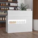 DAWNSPACES Empfangstheke,Begrüßungstheke mit LED-Lichtern,Rezeptionstheke mit 2 Schubladen,Empfangstisch mit Tür+Tastaturschublade,abschließbar,für Cafe,Tierkliniken,Restaurant,120x50x100cm,weiß