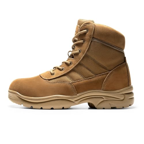 NORTIV 8 Men's Waterproof Tactical Work Boots Leather Outdoor Hiking Military 6 Inches Motorcycle Combat Boots,Size 11,Coyote
