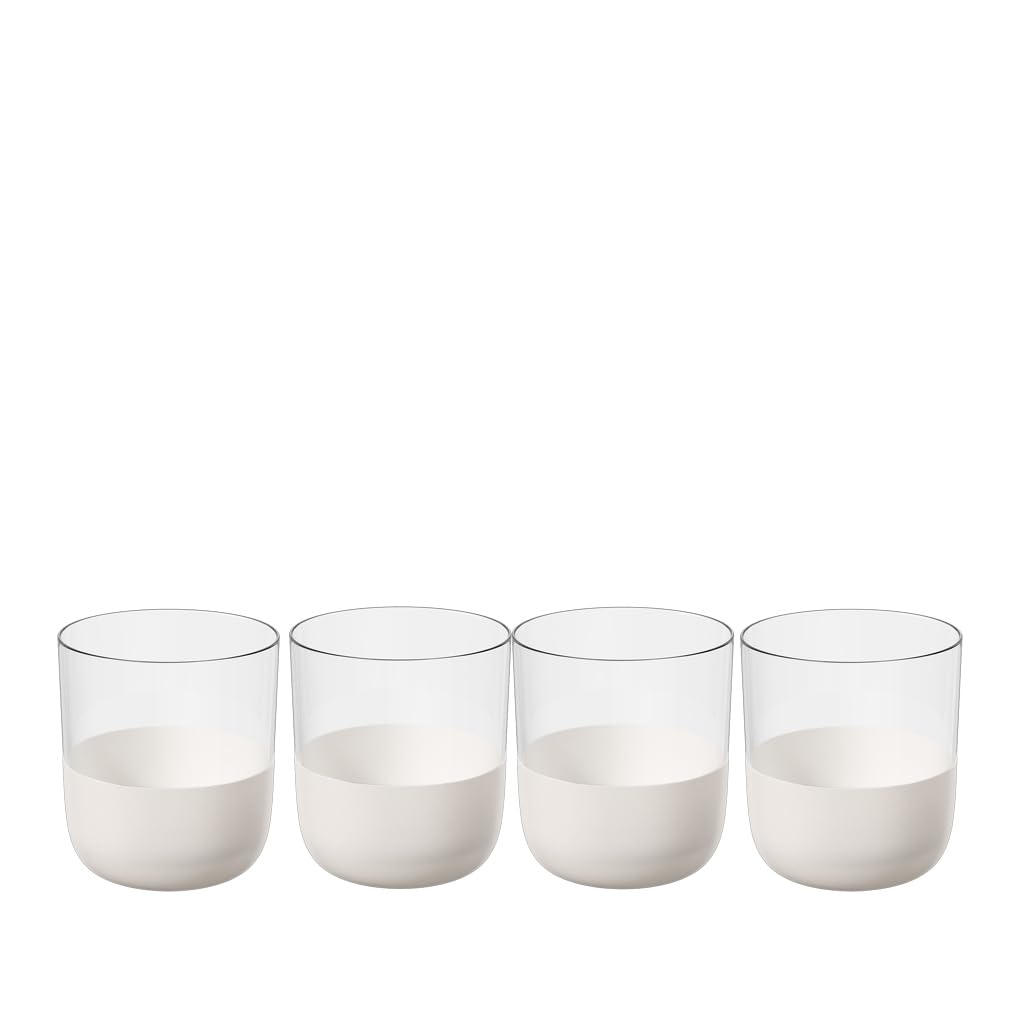 Villeroy & Boch - Manufacture Rock Blanc Whiskey Tumbler Set, 4pcs. Glass Set for Whiskey and Cocktails, 250 ml, Crystal Glass, Matte White Slate Look