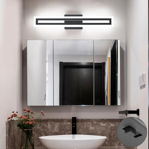 Image of SOLFART 24 inch LED Vanity Lights Black Bathroom Light Fixture 5 Color Adjustable Bathroom Vanity Lights Over Mirror LED Vanity Lighting Fixtures Light Bar 5CCT
