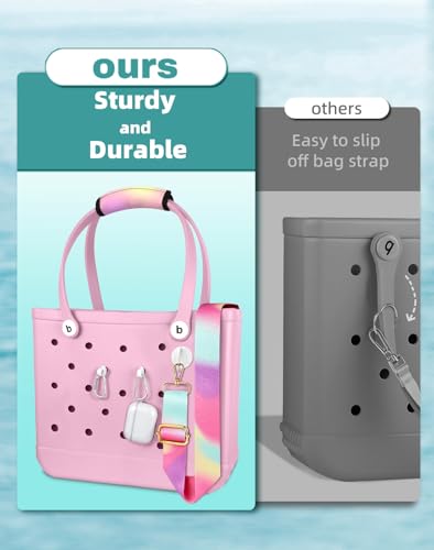 Image of Bag Strap Crossbody Charms for Bogg Bag Accessories - Shoulder Strap Neoprene Luggage Handle Wrap for Suitcase & 2 Key Holders Sunrise
