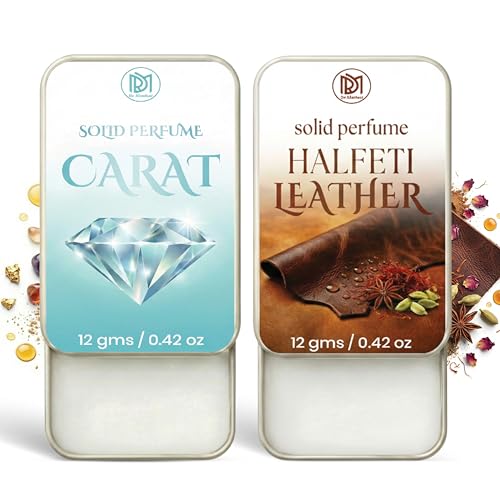 Image of Dr.Mashur Solid Perfume |Carat&Halfeti leather Alcohol Free Wax Perfume Balm, Long Lasting | Pocket Tin 12g, Pack Of 2| Non Greasy Smooth Glide, Travel Friendly Unisex Gifts He Or Her