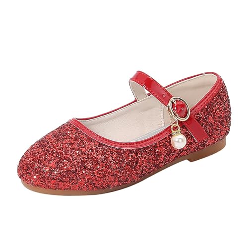 Flower Girls Dress Shoes Toddler Kids Wedding Heel Mary Jane Shoes Glitter Flat Shoes Girls Sandals Youth (Red, 13.5 Big Kids)