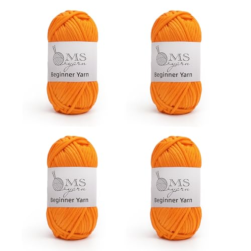 Image of 200g Beginner-Friendly Yarn for Crocheting and Knitting, 4 Pack 320m Worsted-Weight Medium #4; Easy-to-See Stitches with No Splitting Soft & Thick Yarn for Amigurumi and DIY Projects- Orange