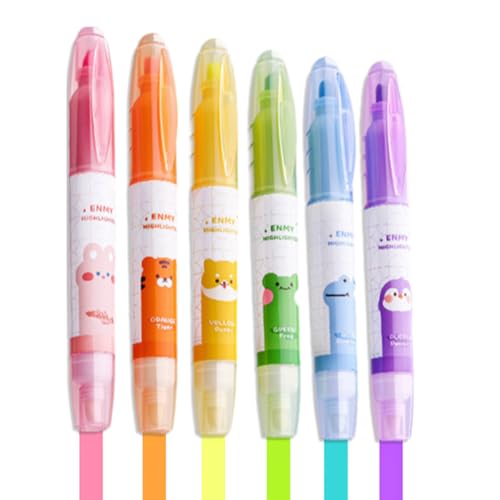 CEJAS 6 Stück Textmarker Radierbar, Magic Highlighters, Doppelspitze zum Markieren und Radieren,Bibel Marker Stifte, für Kinder Erwachsene Studenten Schule Büromaterial