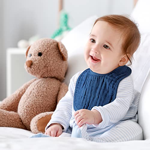 Frienda 6 Pcs Muslin Bibs Multi Colors Baby Burping Cloth Teething Bibs Bandana Bibs 6 Absorbent Layers Muslin Bibs For 6 Mouth+ Baby (Blue Series) #TOP6