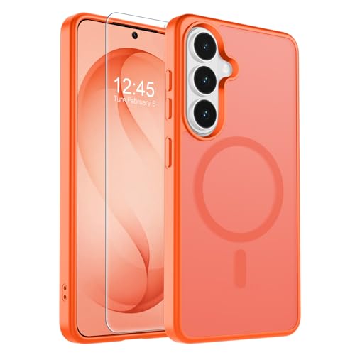 Image of SUPFINE Magnetic for Samsung Galaxy S26 Plus Case with Screen Protector, (Built-in Magnets) (Military Grade Drop Protection) Slim Translucent Shockproof Phone Case,Orange