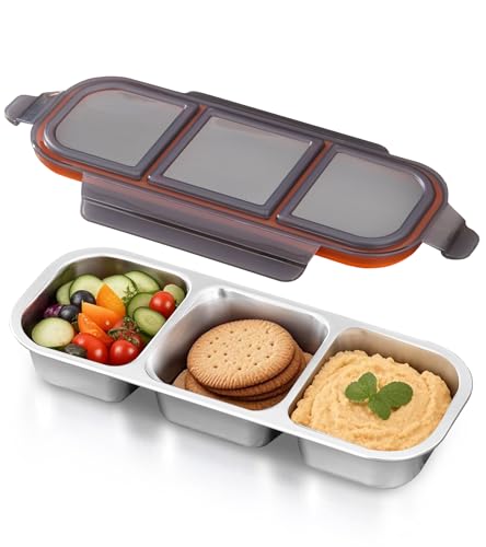 Ugotit Lunch Box Inox Hermético 3 compartimentos – Caja de comida hermética, horno/vajilla, Meal Prep, caja de merienda (negro, 600 ml)