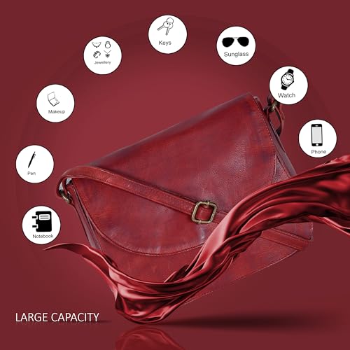 Image of Genuine Leather Shoulder Crossbody Purse For Women with Adjustable Strap, Mobile Pocket & Outside & Inside Zipper