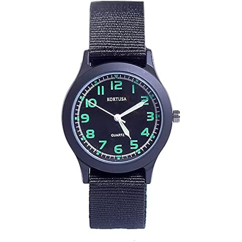 Kortusa School Kids Army Military Wrist Watch Luminous Watch with Nylon Strap (Black) Cover