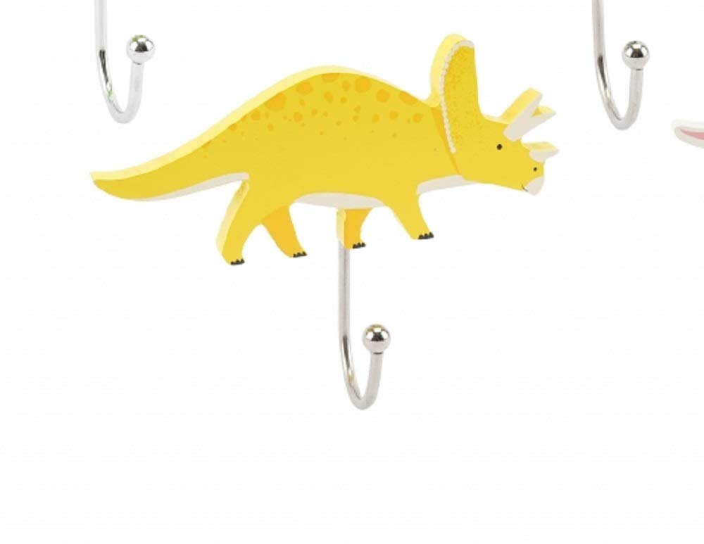 Chichi Gifts Yellow Dinosaur Design Painted Wooden Peg Hook - Four Designs (Triceratops)