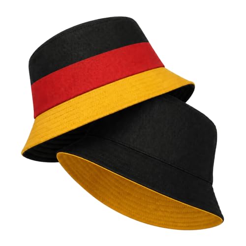 AURALIN Deutschland Fischerhut Damen & Herren (56-58 cm) Beidseitig Tragbarer Wendehut aus Polyester Schwarz Rot Gold Fan-Hut für Fußball Weltmeisterschaft & Public Viewing