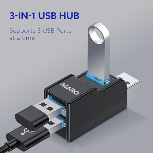 Image of AGARO 3-Port USB Hub, USB 3.0 Data Hub with High-Speed 5Gbps Transfer, Plug & Play, Compact & Lightweight, Ideal for Laptop, PC, Keyboard, Mouse & Pendrive