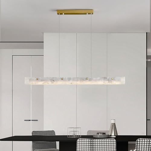 Dimmable LED Linear Pendant Light, Modern Spanish Marble Chandelier, Stylish Hanging Fixture for Kitchen, Dining Room, Living Room, Office, Bar - Elegant Island Lighting