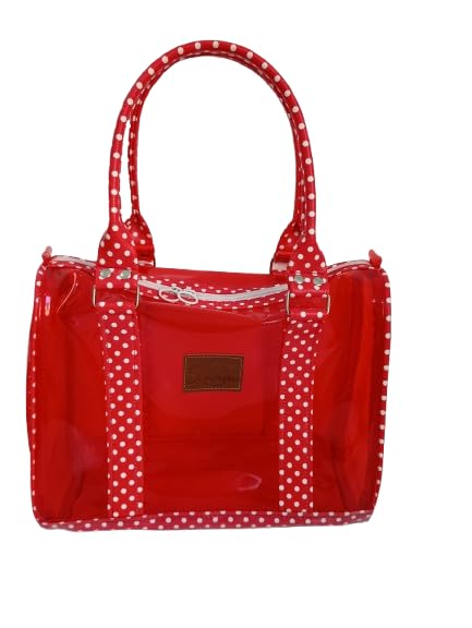 Bolsa Baú Transparente Vermelha com Alça de Mão – Design Moderno em Plástico Cristal Transparente