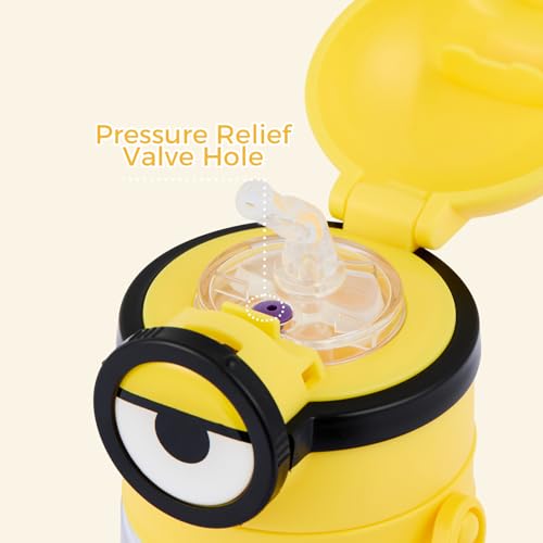 Image of MINISO Minions Insulated Water Bottle with Straw 20 oz Travel Tumbler with Lid Holder Compatible Cup BPA-Free Bottle with Strap for Boys Girls and Kids School Office Home