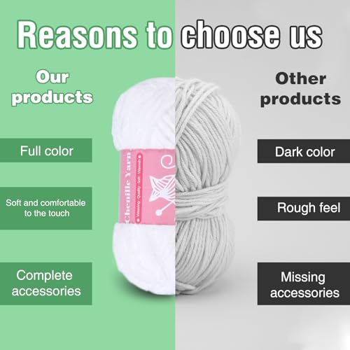 Image of LUNARM Chenille Velvet Yarn for Crocheting Knitting, 3 Pack of 100g /3.5oz Velvet Yarn for Crocheting & Knitting, 486 Yard Soft Yarn for Making Creations & Crochet & More (White)
