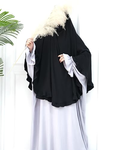 Muslim Prayer Hijab Solid Color Ruffled Head Scarf Women Islamic Head Cover Khimar3