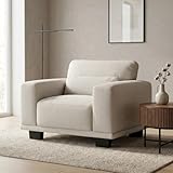 Marsail 40' Sofa Couch, 1-Seater Couches with Wide Armrests & Deep Cushions, Modern Linen Fabric Sofas for Living Room, Comfy Upholstered Couch with Removable Washable Covers, Beige