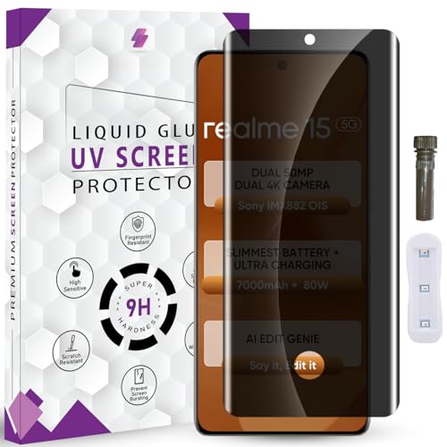 Image of Advanced HD+ UV Privacy Tempered Glass Screen Protector for Realme 15 5G / 15 Pro 5G (6.8 Inch, Pack of 1) Anti-Spy /Anti-Peeping 9H Hardness Screen Guard with Installation Kit & Guide